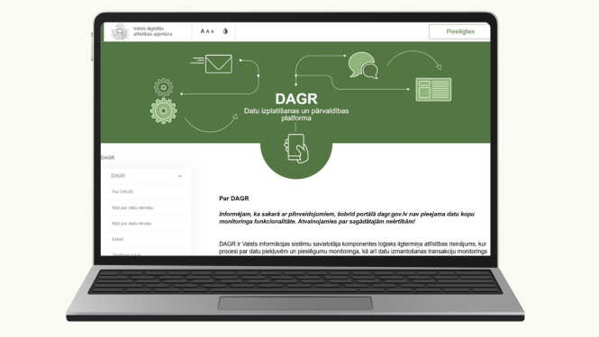 Dators ar DAGR portāla skatu