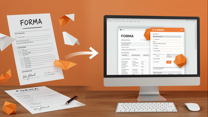 Papīra forma, kas pārveidotā veidā parādās datora ekrānā