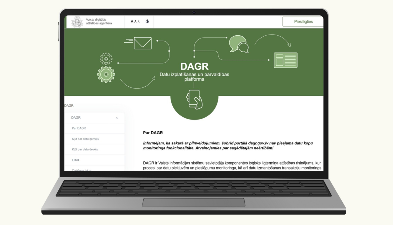 Dators ar DAGR portāla skatu